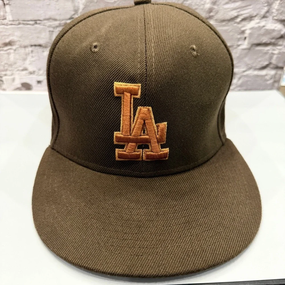 New Era Los Angeles Dodgers Hat Mens 7 1/2 Brown Orange 59FIFTY Fitted Cap